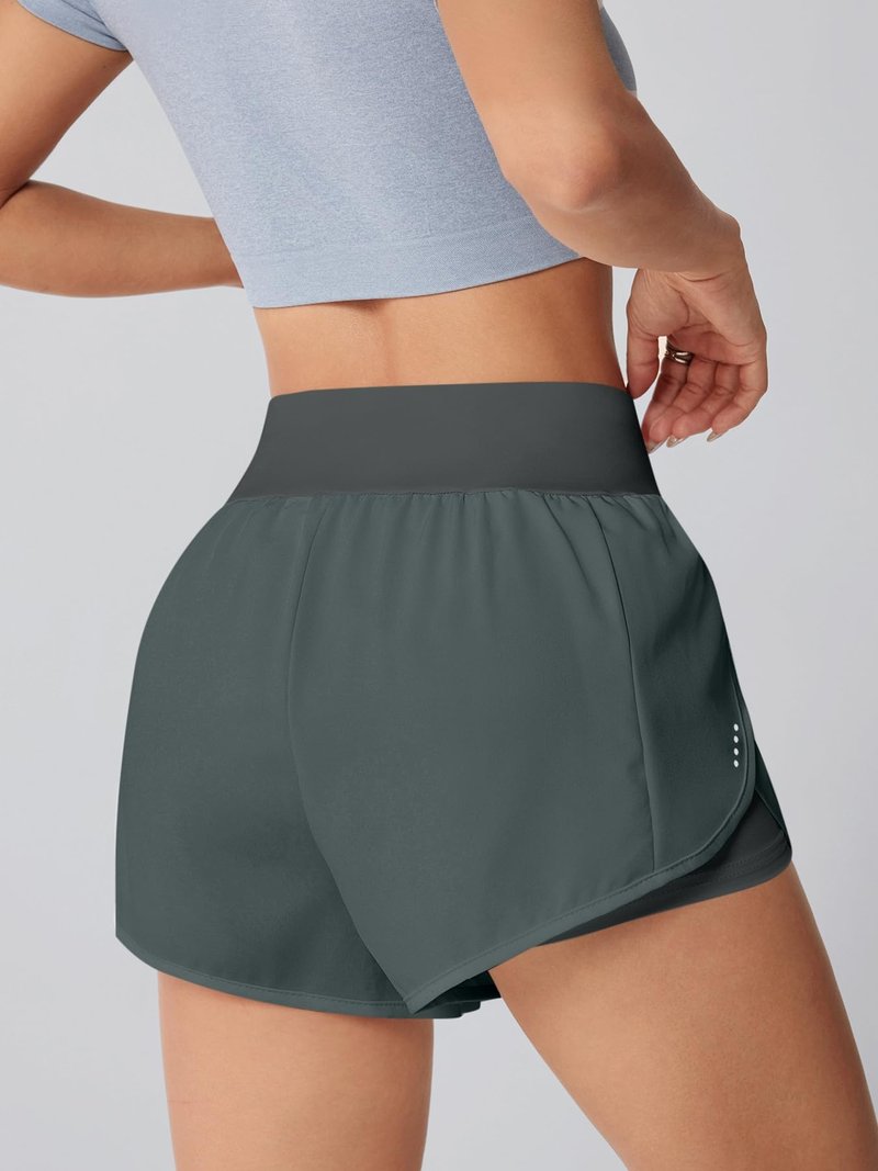 LALA BIRDS Women's Athletic Running Shorts High Waisted with Pockets, Women 3" Workout Dolphin Gym Yoga Beach Shorts (US, Alpha, Medium, Regular, Regular, Dark Grey)