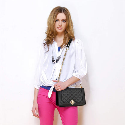 Travistar Crossbody Bags for Women Small Ladies Shoulder Bag Purse PU Leather Quilted Handbags with Gold Chain Strap Fashion Cute Cross Body Phone Bag Side Purses Black Evening Clutch