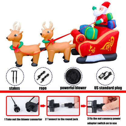 SEASONBLOW 8 Ft LED Inflatable Christmas Reindeer Pull The Sleigh Take Santa Claus Xmas Decoration for Yard Lawn Garden Home Party Indoor Outdoor