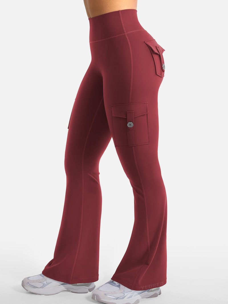 YEOREO CoreFlex Women Workout Flare Leggings with Pockets Hidden Scrunch High Waisted Cargo Gym Yoga No Front Seam Leggings Anchor Red M