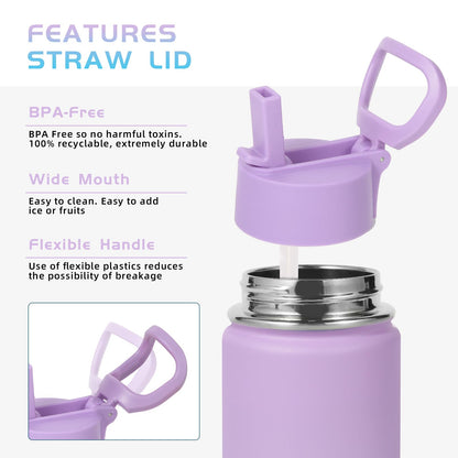Volhoply 14oz KIds Stainless Steel Insulated Leakproof Water Bottle with Straw Lid and Silicone Boot,BPA-Free Easy Use for Boys&Girls,Double Wall Vacuum Bottles(Lavender Blue,1)