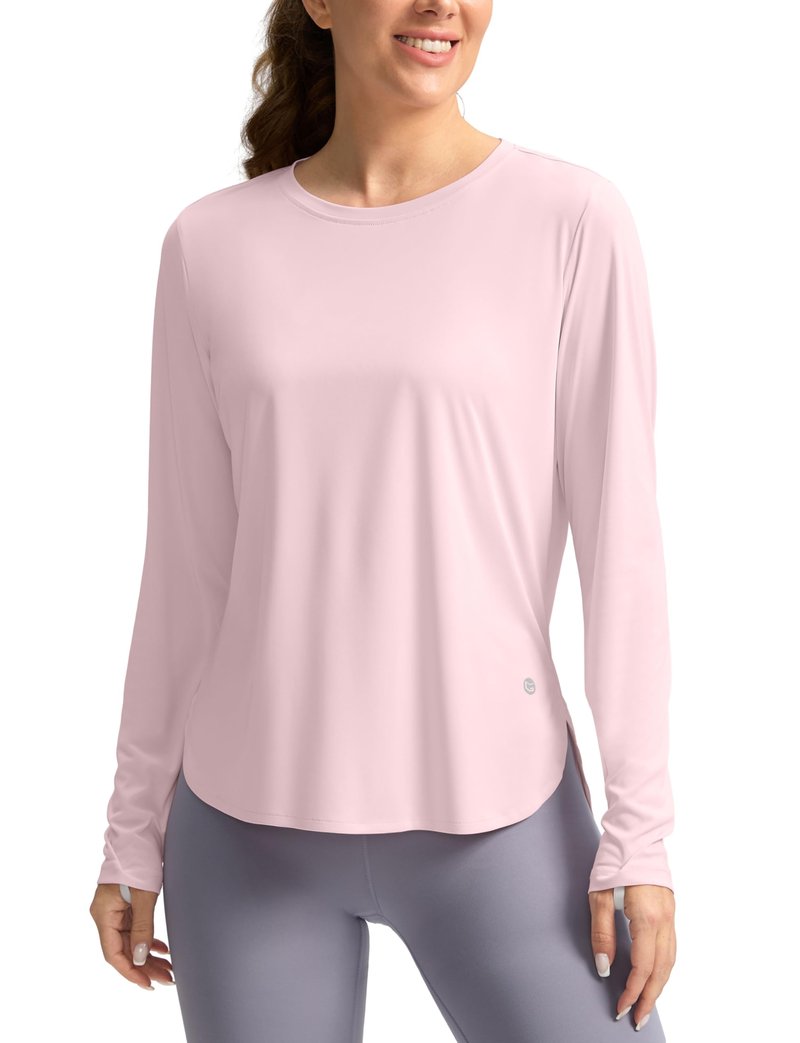 Women's Sun Shirts UPF 50+ Long Sleeve UV Protection Shirt Lightweight Quick Dry Workout Hiking Tops for Women(Seashell Pink,L)