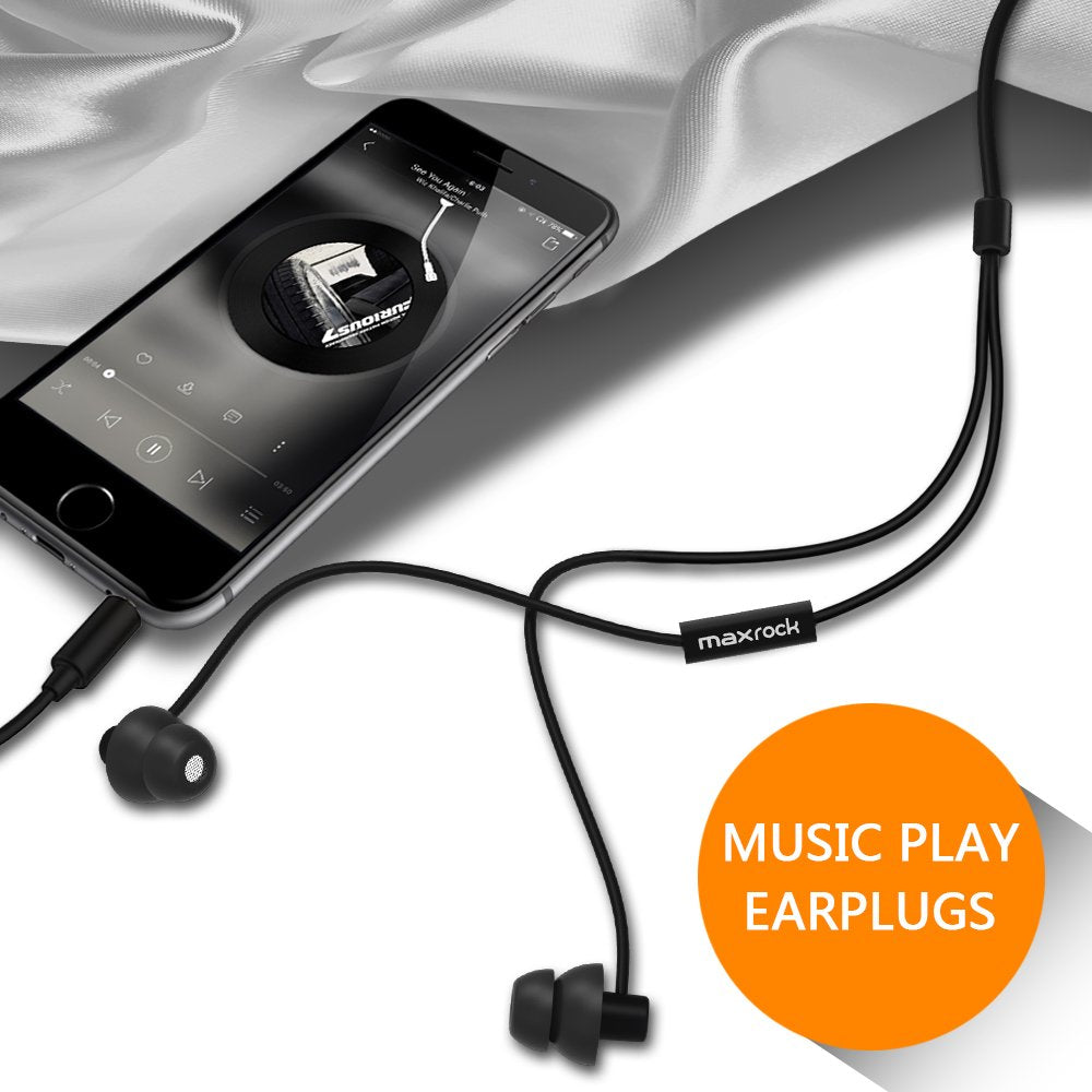 maxrock Sleep Earphones Earplugs, Comfortable Noise Isolating Sleep Earbuds Headphones with Ultra Soft Silicone Perfect for Insomnia, Side Sleeper, Snoring, Air Travel, Meditation/Relaxation(Black)
