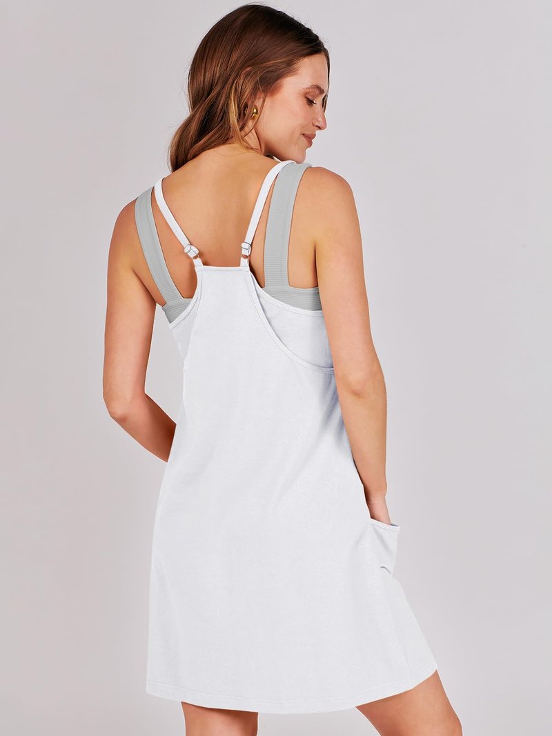 ANRABESS Women Athletic Dress Summer Tennis Workout Active Sports Mini Romper Dress Built in Shorts Travel Vacation Clothes White X-Smal