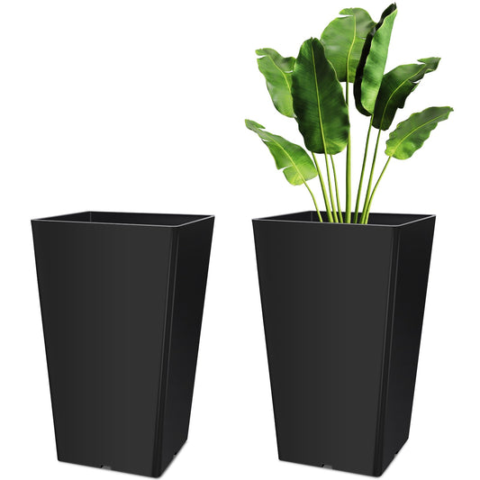 Briwooody Set of 2 15.75 Inch Large Taper Planters Outdoor Indoor Tall Resin Flower Pots with Drainage Holes Modern for Front Door Patio Backyard Plants(Black)
