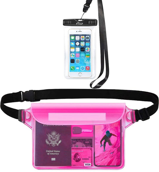 AiRunTech Waterproof Phone Pouch, Cruise Essentials 2-Piece Set, Beach Vacation Kayak Boating Cruise Accessories Must Haves, Waterproof Bag for Travel with Phone Lanyard (1 Phone case + 1 Fanny Pack)