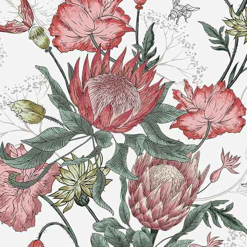 Boho Vintage Floral Peel and Stick Wallpaper Retro Botanical Floral Contact Paper Flower Plant Contact Paper Removable Self Adhesive Wallpaper for Bedroom Bathroom Waterproof 17.3inW 78.7inL