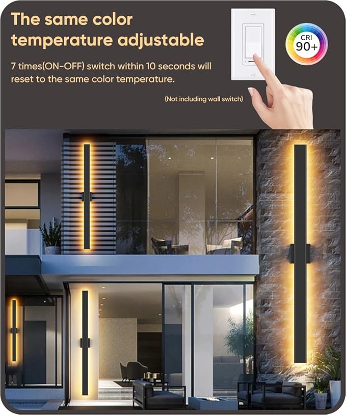 Aipsun 2 Packs Black Outdoor Wall Light 39.4inch Modern LED Exterior Wall Sconce, Long LED Linear Exterior Lights 3000K 4000K 6000K for House Living Room Corridor(3CCT)