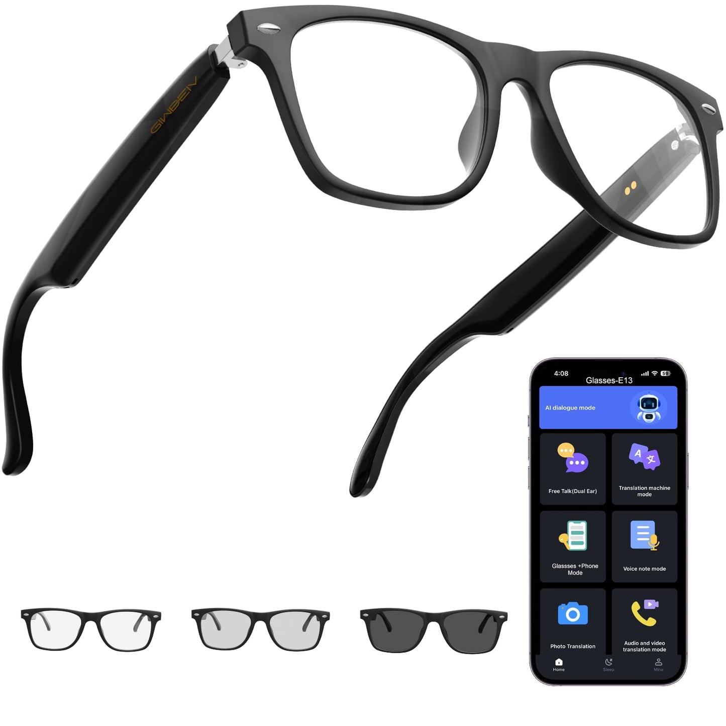 AI Translation Smart Glasses with Chat GPT for Men and Women, Bluetooth Sunglasses with Translator 164 Languages and Color-Change Lens, Music Playback & Hands-Free Calls, UV & Blue Light Protection