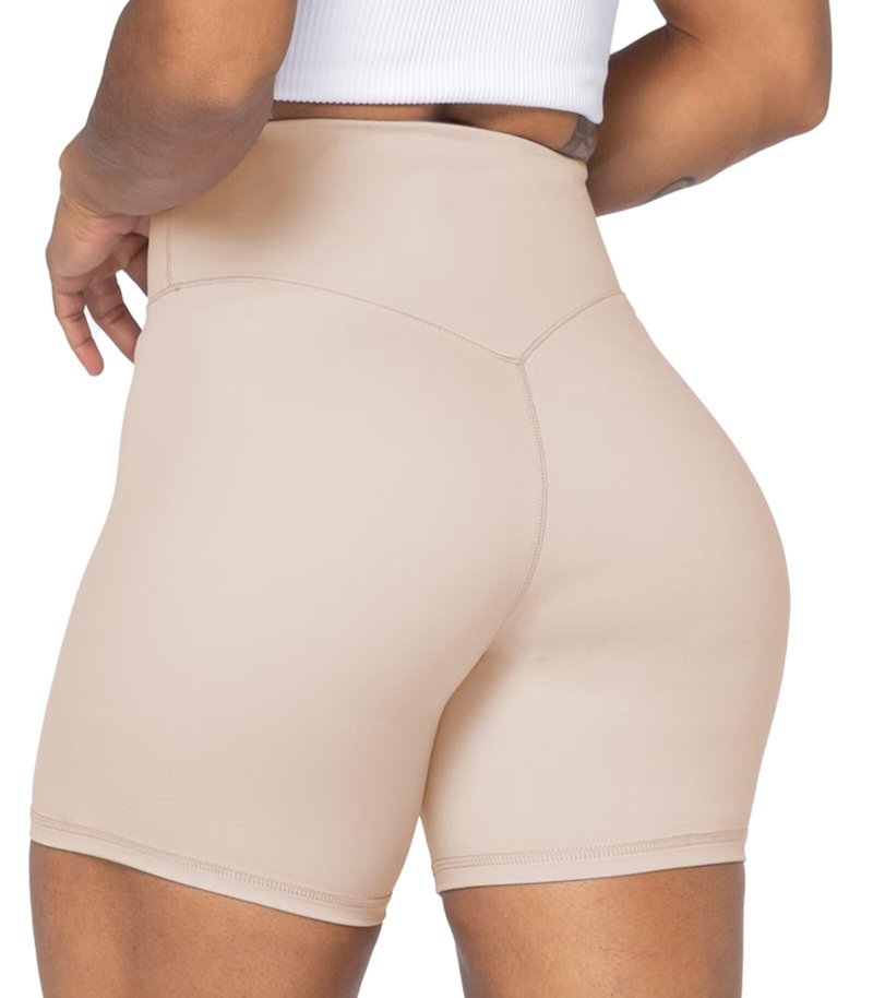 Sunzel 5" High Waist Biker Shorts for Women No Front Seam Soft Yoga Workout Gym Bike Shorts Tummy Control Squat Proof Beige