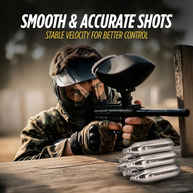 Guard Dog Security 12 Gram Co2 Cartridges, Non-Threaded, CO2 cartridges BB Gun, CO2 BB Pistol, CO2 Airsoft Pistol, and CO2 Paintball Markers, Snug fit, Solid Seal (Pack of 50)