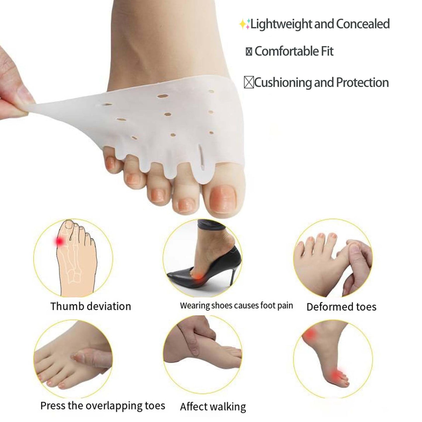 Briza Toe Sleeves, Briza Cove Toe Sleeve for Men and Women, Breathable and Does Not Rub Feet, Soft and Comfortable, Suitable for Daily Wear (White*2)