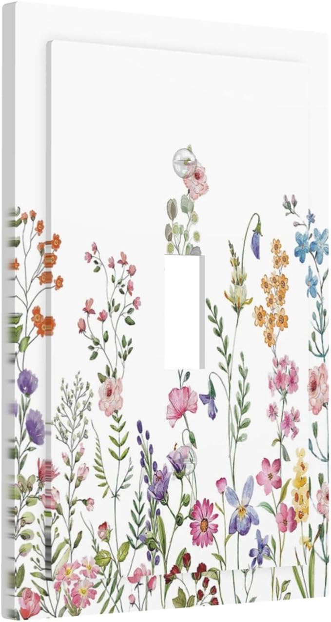 Rustic Wild Floral Vintage Watercolor Flower Single Toggle Light Switch Plates Cover Decorative 1 Gang Wall Plate Electrica Faceplate for Bathroom Bedroom Decorate Accessories