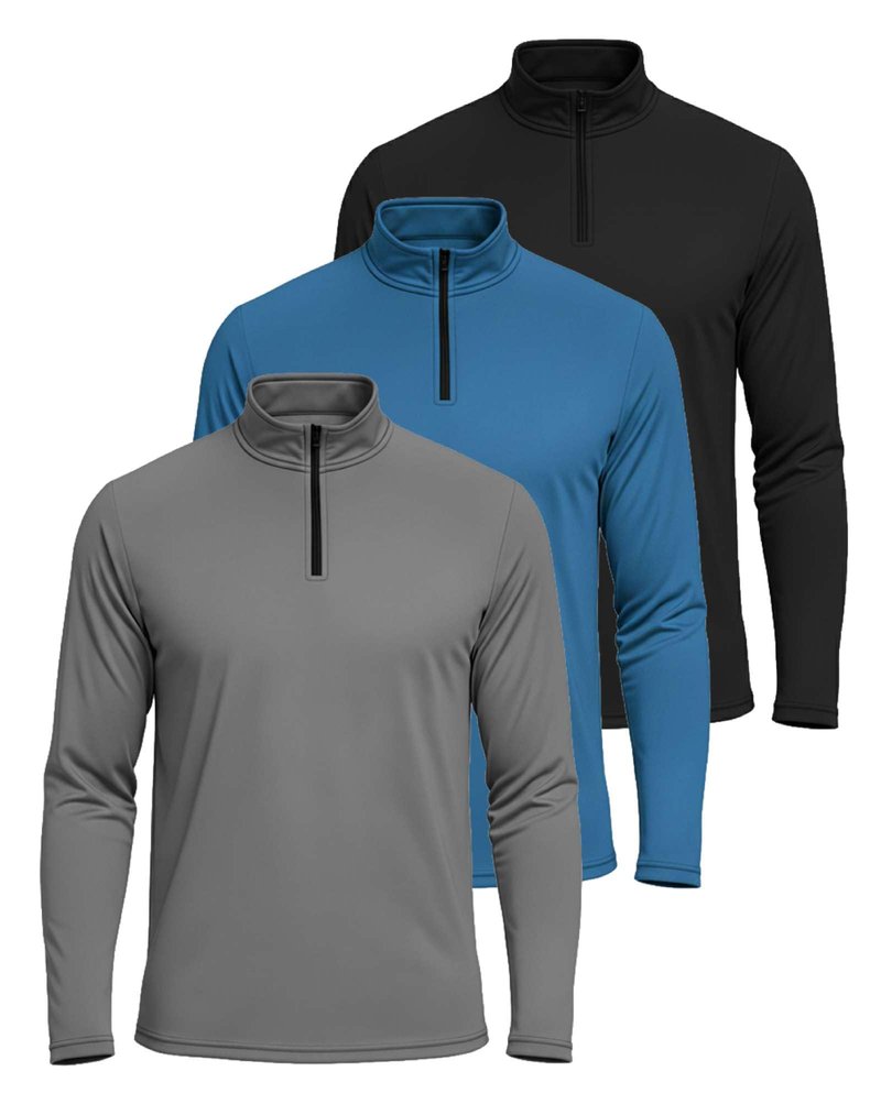 Real Essentials 3 Pack: Men's Dry-Fit Active Quarter Zip Long Sleeve Athletic Performance Pullover (Available in Big & Tall) Set 7 L