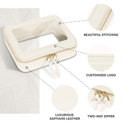 Prite Clear Makeup Bag with Gift Box Waterproof Cosmetic Case Travel Toiletry Bag Car Essentials with Double Zippers (Beige)