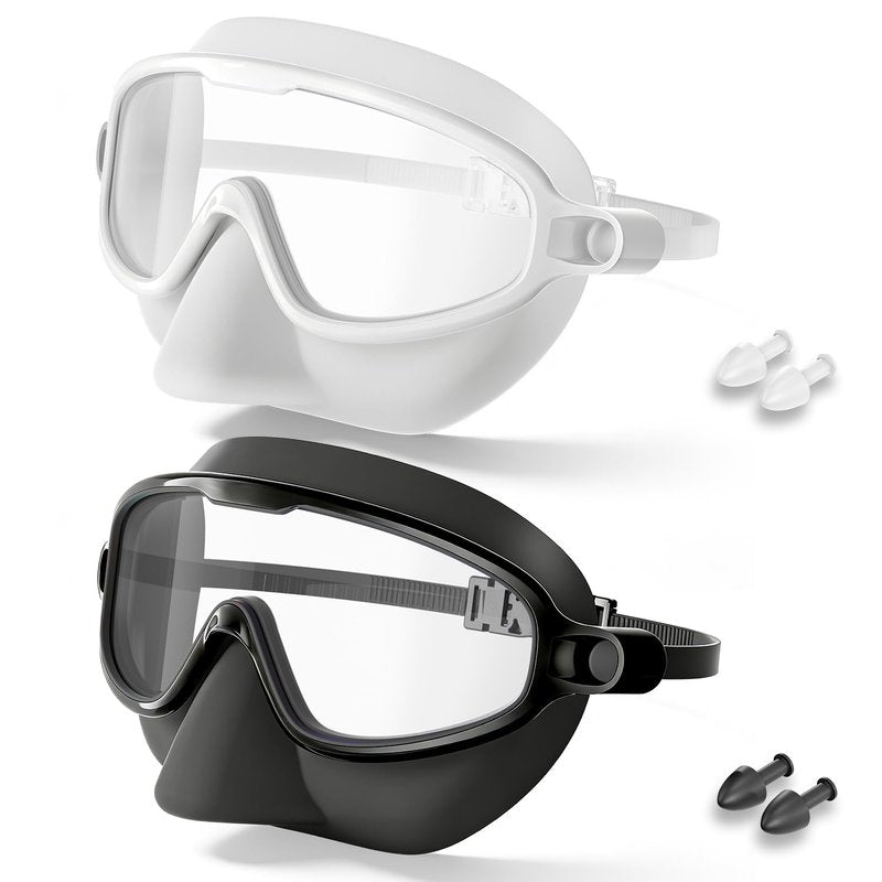Aegend Swim Goggles Adult with Nose Cover 2 Pack, Anti-Fog UV400 No Leak Goggles for Men Women, Clear View Swimming Goggles