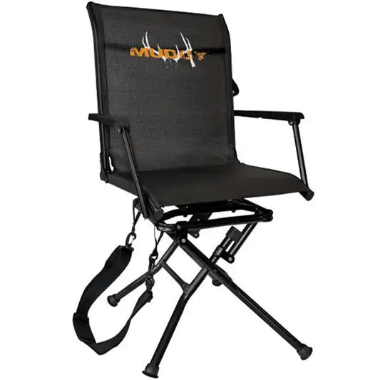 Muddy Swivel Ground Seat with Adjustable Legs - Durable Foldable Portable Hunting Outdoor 360 Degree Flex-Tek Seat with Integrated Armrests & Removable Carry Strap, 300 Lbs. Maximum Capacity