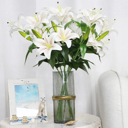Olrla 60CM Long Artificial Lily 4PCS, toal 8 Blooming Flower Heads 4 Buds, 3D Print Fake Tiger Lily Flowers for Wedding Home Hotel Office Decoration (NO VASE)