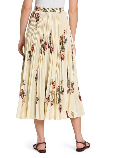 Etro, Daydream Floral Pleated Midi-Skirt, 40 (4), Stampa Blu
