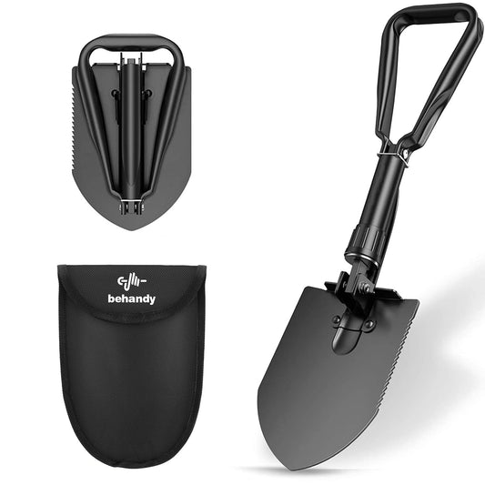 BEHANDY 18.5" Folding Shovel, Collapsible Shovel for Car Snow, Camping Shovel and Pickax, Military Entrenching Tool for Gardening, Camping, Sand, Off Road, Portable Car Emergency kit