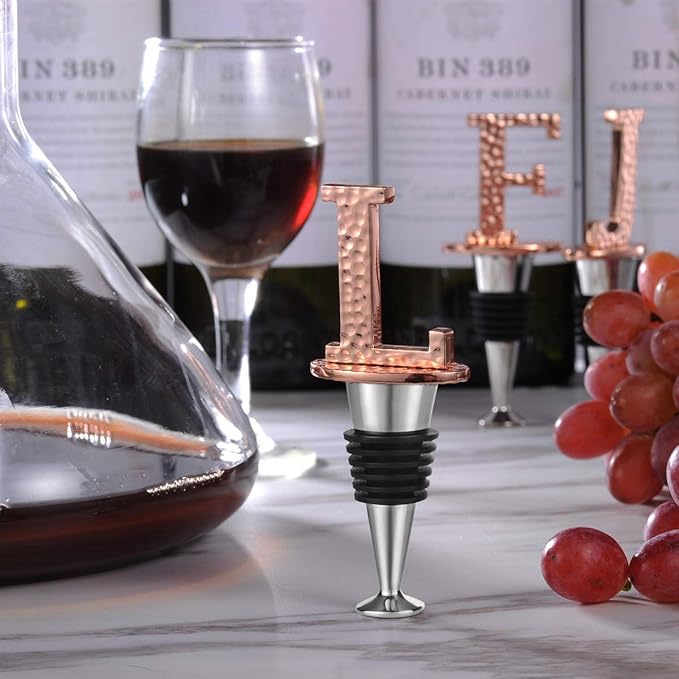 Miicol Wine Stopper, Prosecco Topper, Personalised Champagne Stopper, Rose Gold Wine Bottle Accessories, Wine Lovers Gift, Monogram Gift, Letter L