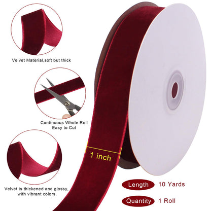Tsorode 10 Yards Burgundy Velvet Ribbon 1 Inch for Christmas Tree,Dark Red Velvet Christmas Ribbon for Gift Wrapping Crafts Bow Wreath Holiday Decorations (Burgundy)