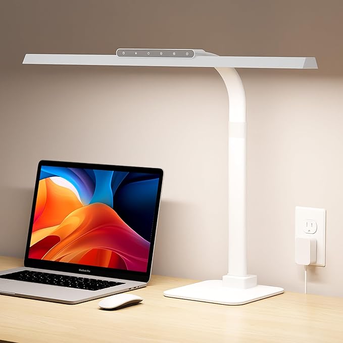 LED Desk Lamps for Home Office with Base, 24W Brightness Touch Control Desk Light, Adjustable Gooseneck Tall Office Lights for Drawing,Reading,Crafts,Gaming,Workbench,Architect,Study, White