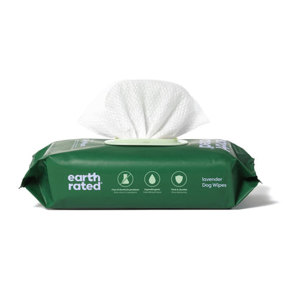 Earth Rated Dog Wipes, Hypoallergenic, Cleaning and Hydrating, for Grooming Paws, Body and Bums, Lavender Scented, 100 Count