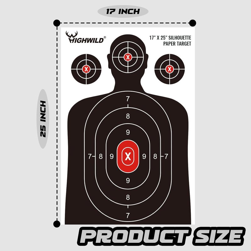 Highwild Shooting Range Silhouette Paper Target - 17x25 Inch | Ideal for Handguns, Rifles, Airguns, BB Guns