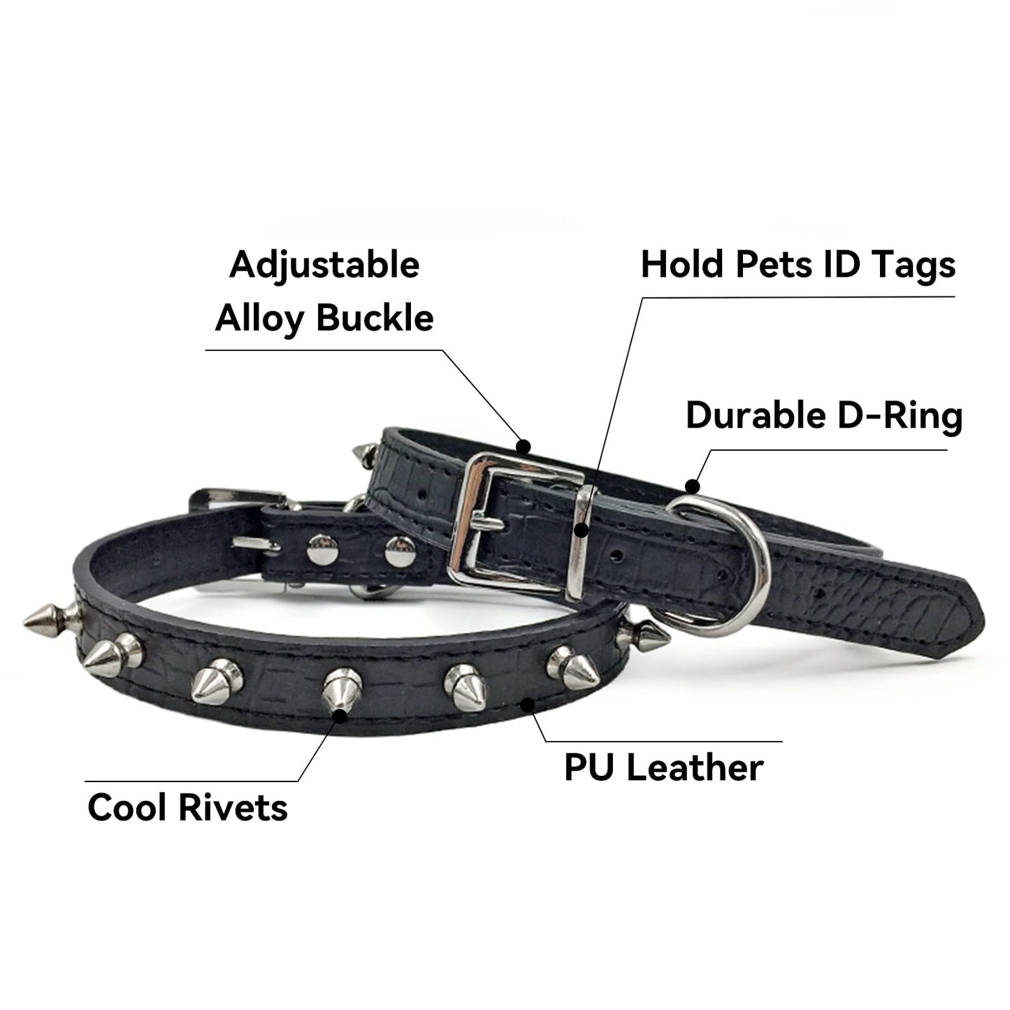 Enjoying Spiked Cat Collar, Leather Spikes Dog Collars for Cats Small Dogs, Adjustable Pet Collar with Rings, Black XS