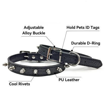 Enjoying Spiked Cat Collar, Leather Spikes Dog Collars for Cats Small Dogs, Adjustable Pet Collar with Rings, Black XS