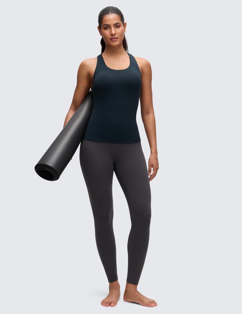 CRZ YOGA Butterluxe Workout Racerback Tank Tops for Women - Padded Athletic Spandex Yoga Shirts with Built in Bra True Navy Large
