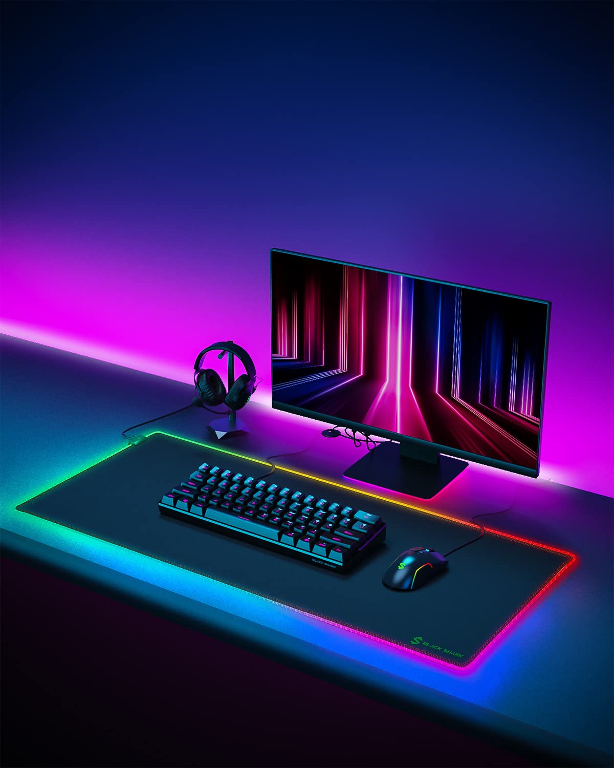 Black Shark RGB Mouse Pad 35.4"x15.75"x0.15" Extended Desk Mat with Smooth Surface and 11 Lighting Effects, Desk Pad with Anti-Fray Stitched Edges and Non-Slip Rubber Base, Gaming Mouse Pad Manta P7