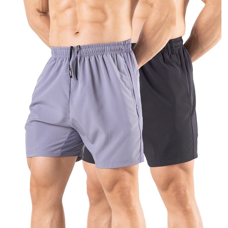 Gaglg Men's 5" Running Shorts 2 Pack Quick Dry Athletic Workout Gym Shorts with Zipper Pockets Black/Gray,X-Large