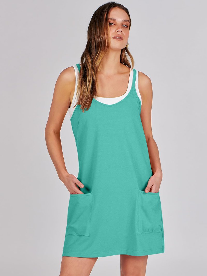 ANRABESS Women Athletic Dress Summer Tennis Workout Active Sports Mini Romper Dress Built in Shorts Travel Vacation Clothes Cyan X-Large
