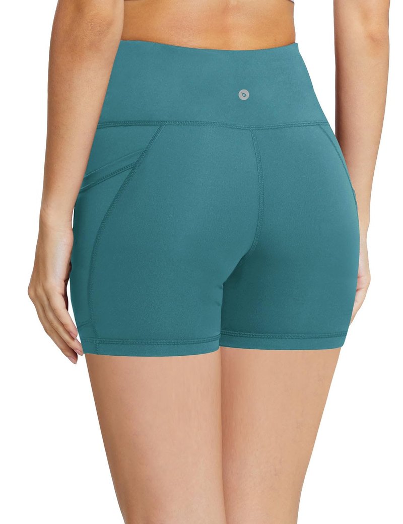 baleaf Biker Shorts Women Yoga Gym Workout Spandex Running Volleyball Tummy Control Compression with Pockets 5" Green M