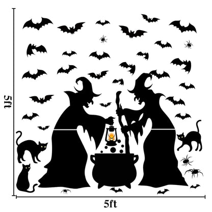 Halloween Decorations Window Clings Decor, Extra Large Witches with Black Cat Bats Spider Cauldron Silhouette Halloween Window Stickers Decals Indoor Outdoor, School Home Office Party, 3 Sheets