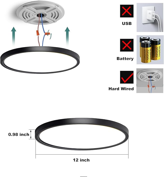 12 Inch Motion Sensor Ceiling Light Indoor,Motion Sensor Fixture Indoor for Closet Hallway Laundry Porch Pantry, Hard Wired Sensor Ceiling Light Black