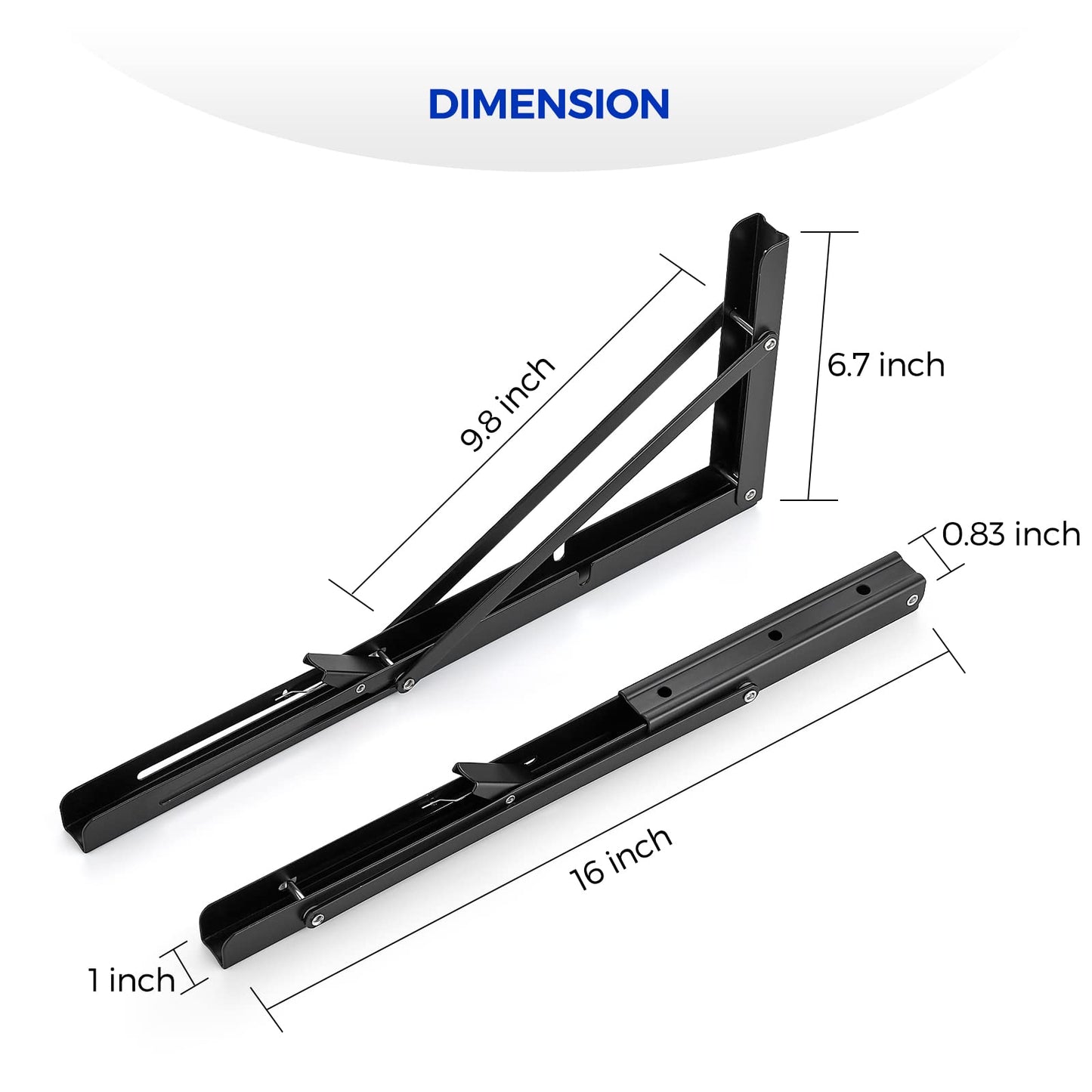Ravinte 10 Inch Folding Shelf Brackets - Matte Black Collapsible Heavy Duty Brackets for Table Bench - Space Saving, 2 Pack ﻿