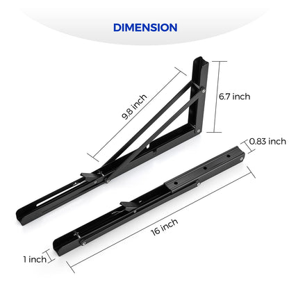 Ravinte 10 Inch Folding Shelf Brackets - Matte Black Collapsible Heavy Duty Brackets for Table Bench - Space Saving, 2 Pack ﻿