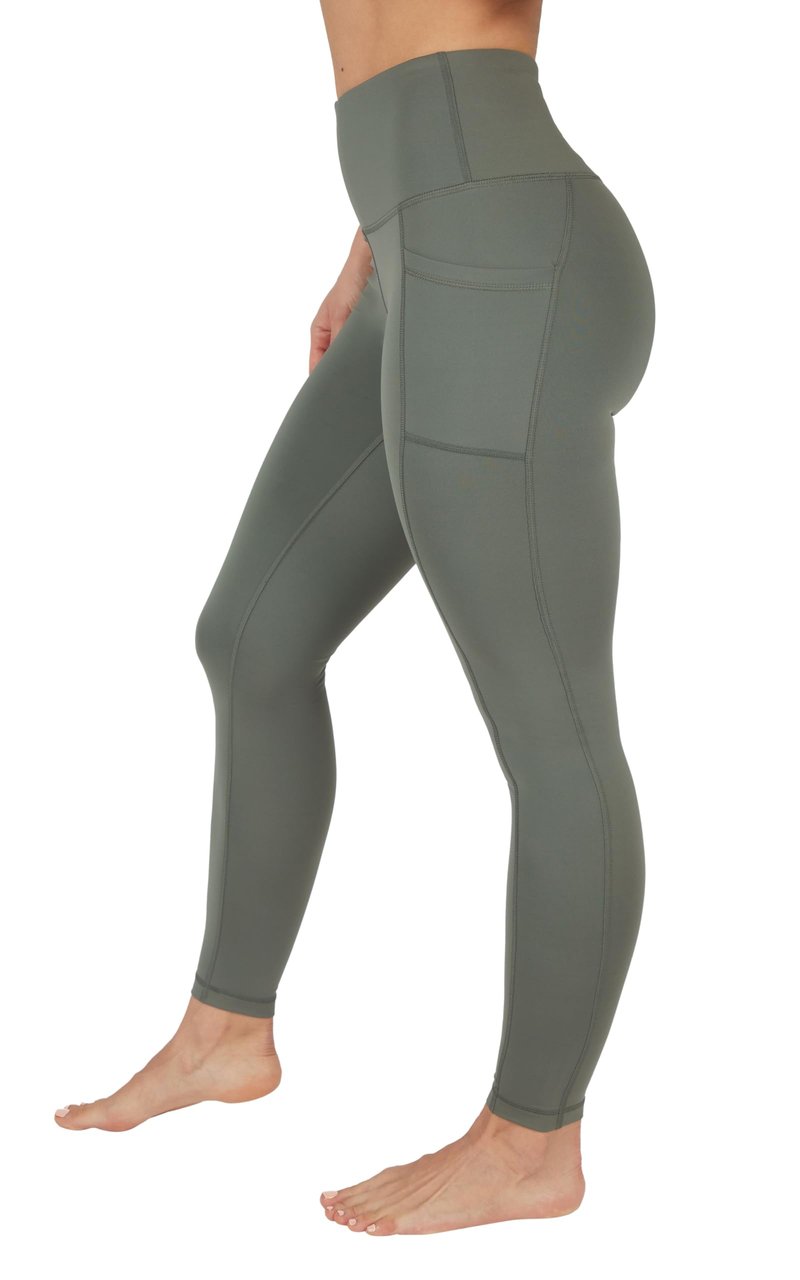90 Degree By Reflex High Waist Fleece Lined Leggings with Side Pocket - Yoga Pants - Mulled Basil with Pocket - Large