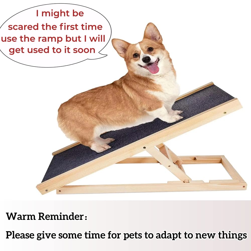 QiMu Solid Wooden Pet Ramp Car Dog Ladder, 2-Height Adjustable w/ Non-slip Carpet Safety Pets, Wooden Dog Ramp Surface Access Stair, Dog Ramp Ladder Cars High Bed, Black, 70x35x30/40cm(LxWxH)