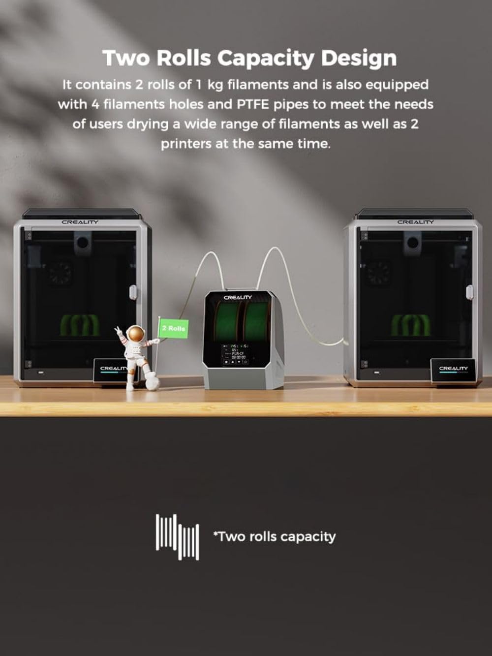 Creality Space PI Filament Dryer Plus, 2 Spools Filament Storage Box, 3D Printer Dryer Box with 360° Heating, Upgraded Filament Dehydrator for PLA ABS PETG TPU 1.75/2.85 mm