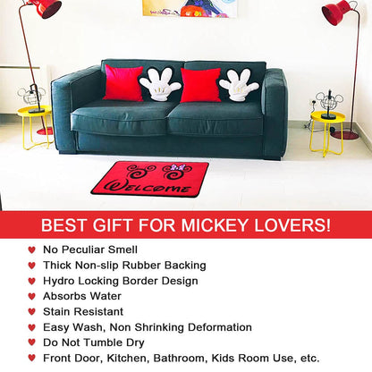 J.Ehonace Cartoon Mouse Rugs - Non-Slip Mickey Cartoon Welcome Mat, Cute Minnie Rug Indoor Entrance Doormat Livingroom Home Decor Door Mats, 17" x 30" (Red)