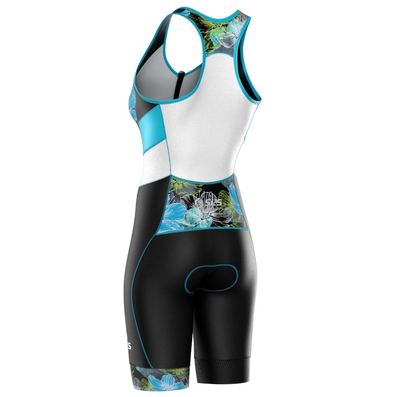 SLS3 Triathlon Suits Women – Sleeveless Trisuit Women - Premium FX Fabric, Tri Suit Womens Triathlon Suit, No Shelf Bra (Blue Ocean Blooms, Small)