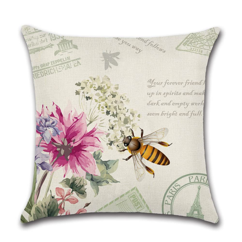 JOTOM Outdoor Decorative Cushion Covers 45x45 cm Waterproof Throw Pillow Covers Outdoor Cushions Butterfly Patio Garden Flower Pillowcases for Bench Sofa Indoor Decoration Set of 4 (Insects and Plant)