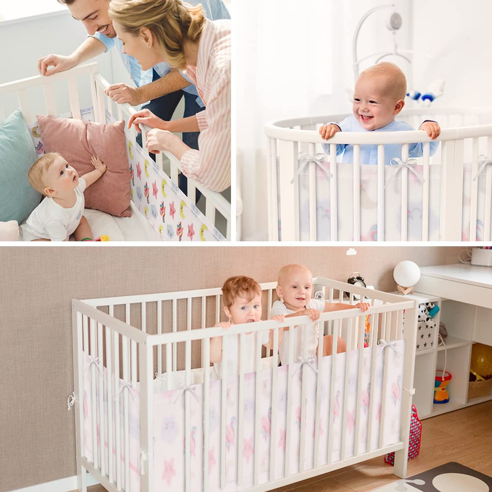 Vicloon Cot Bumper, 2Pcs Breathable Mesh Cot Liner, Crib Rail Cover Baby Crib Bumper, Baby Boys Girls Nursery Breathable Crib Bed Liner Bumper (Unicorn）