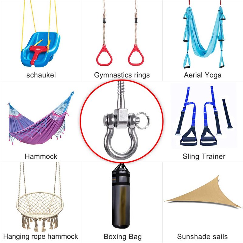 SELEWARE Heavy Duty 180° Swing Hangers, Stainless Steel Eye Screw Bracket, 1800 LB Capacity Playground Yoga Hammock Rope Tire Web Chair Sandbag Punching Bag Porch Swing Sets (6 Pack)