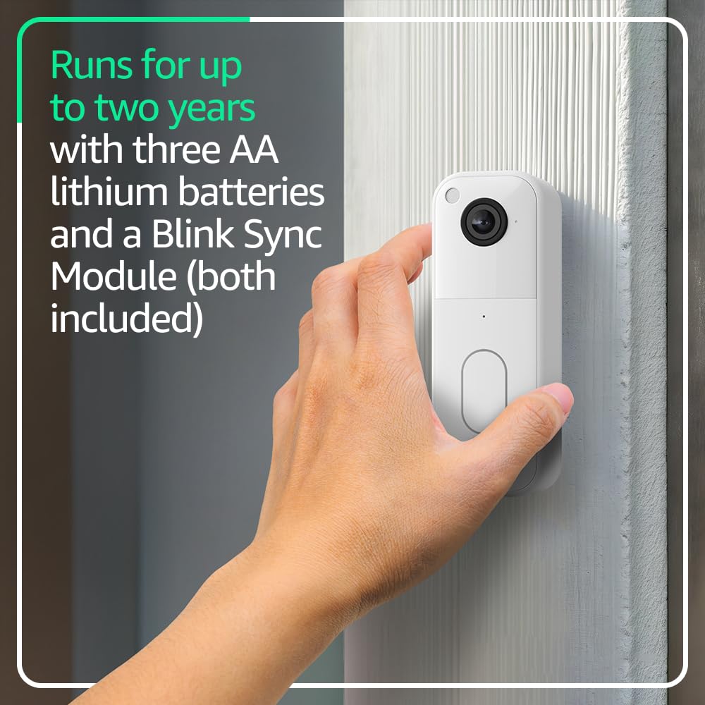 Blink Video Doorbell (newest model) – Head-to-toe HD view, two-year battery life, and simple setup. Required Sync Module not included – Add-On (Black)