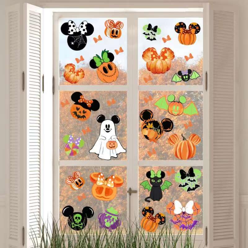 Halloween Window Clings Fall Stickers Decorations 9 Sheets for Glass Windows Decorations Fridge Mirror Decal Pumpkin Ghost Bat Mouse